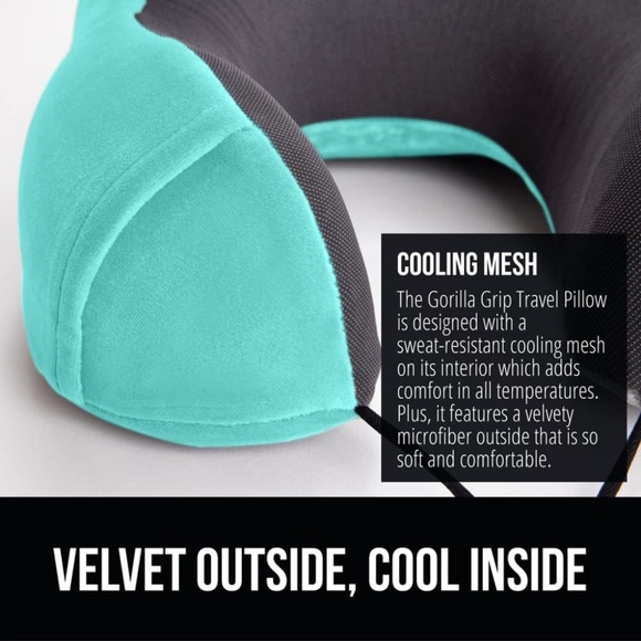 Gorilla Grip Travel Neck Pillow, Memory Foam Airplane Pillow, Turquoise - Picture 4 of 6